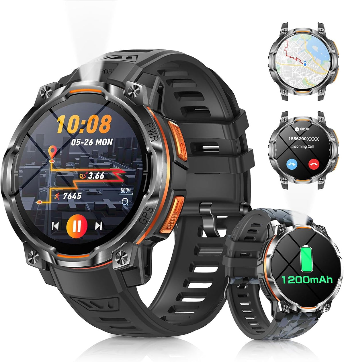 Reloj inteligente militar para hombres,GPS incorporado,120 días en espera