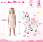 FUNLIO Caballo de unicornio para niños de 3 a 6 años, juguetes de felpa con ruedas para jugar en interiores y exteriores, fácil de montar, certificado CPC y CE, pequeño