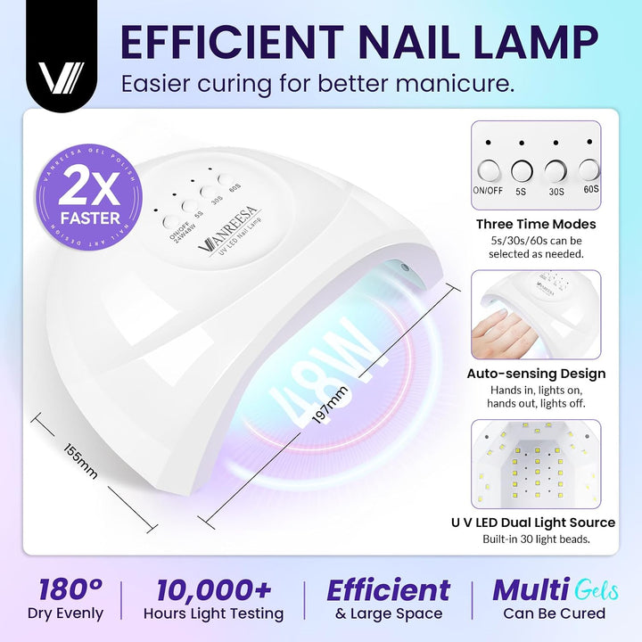 VANREESA Kit de esmalte de uñas de gel con luz UV, 53 piezas, juego...