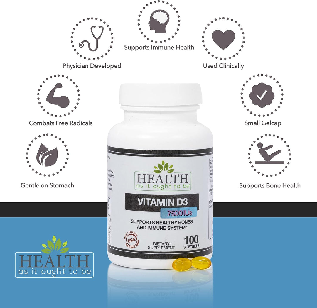 Health As It Ought To Be Suplemento de vitamina D3 7500 UI 188mcg -...