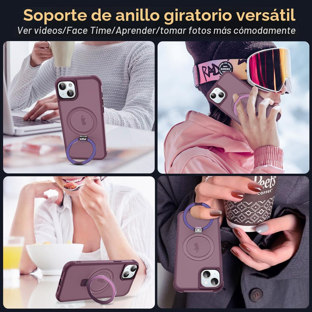 SKYLMW - Funda compatible con iPhone 15, con soporte magnético invisible tipo anillo, funda translúcida de grado militar para iPhone 15 de 6.1 pulgadas, compatible con MagSafe, rojo vino