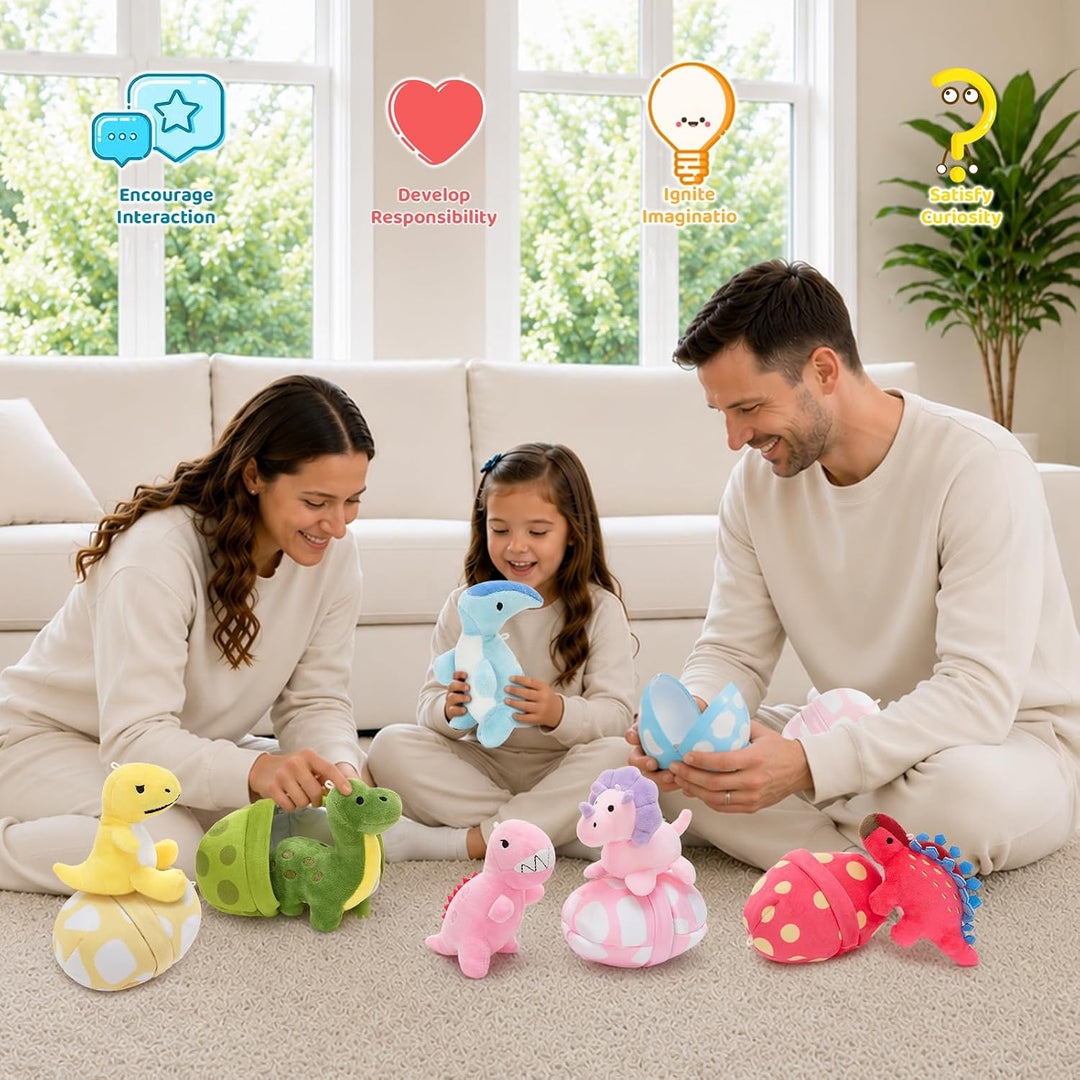 MorisMos Juego de animales de peluche de dinosaurio con huevos de p...