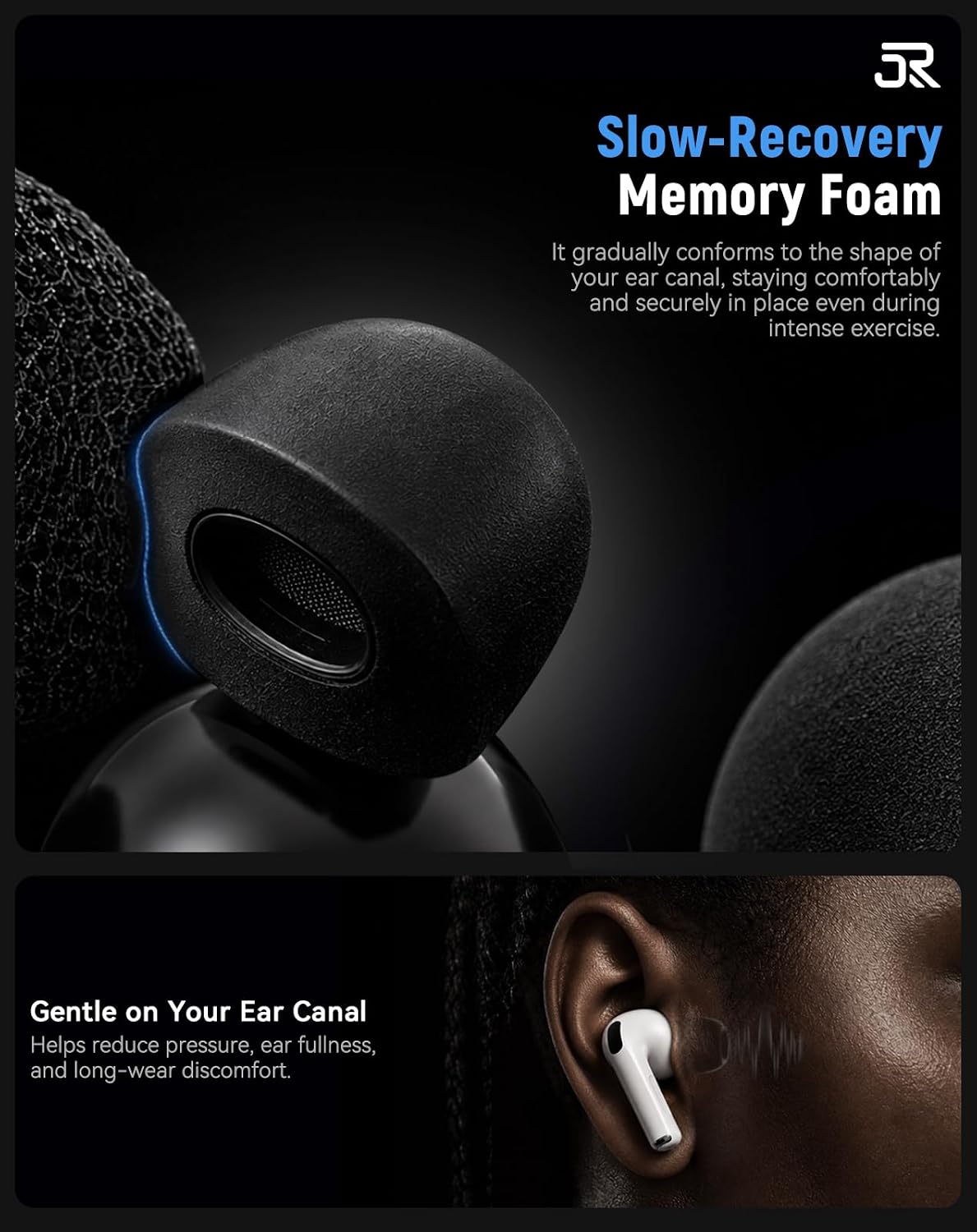 Puntas de espuma viscoelástica de reemplazo para AirPods Pro 3 (5 tamaños) - Negro