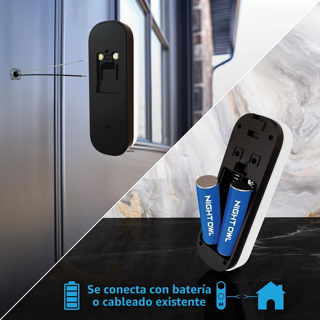 Night Owl 2K Timbre de video inteligente con batería y Wi-Fi de doble alimentación - Negro