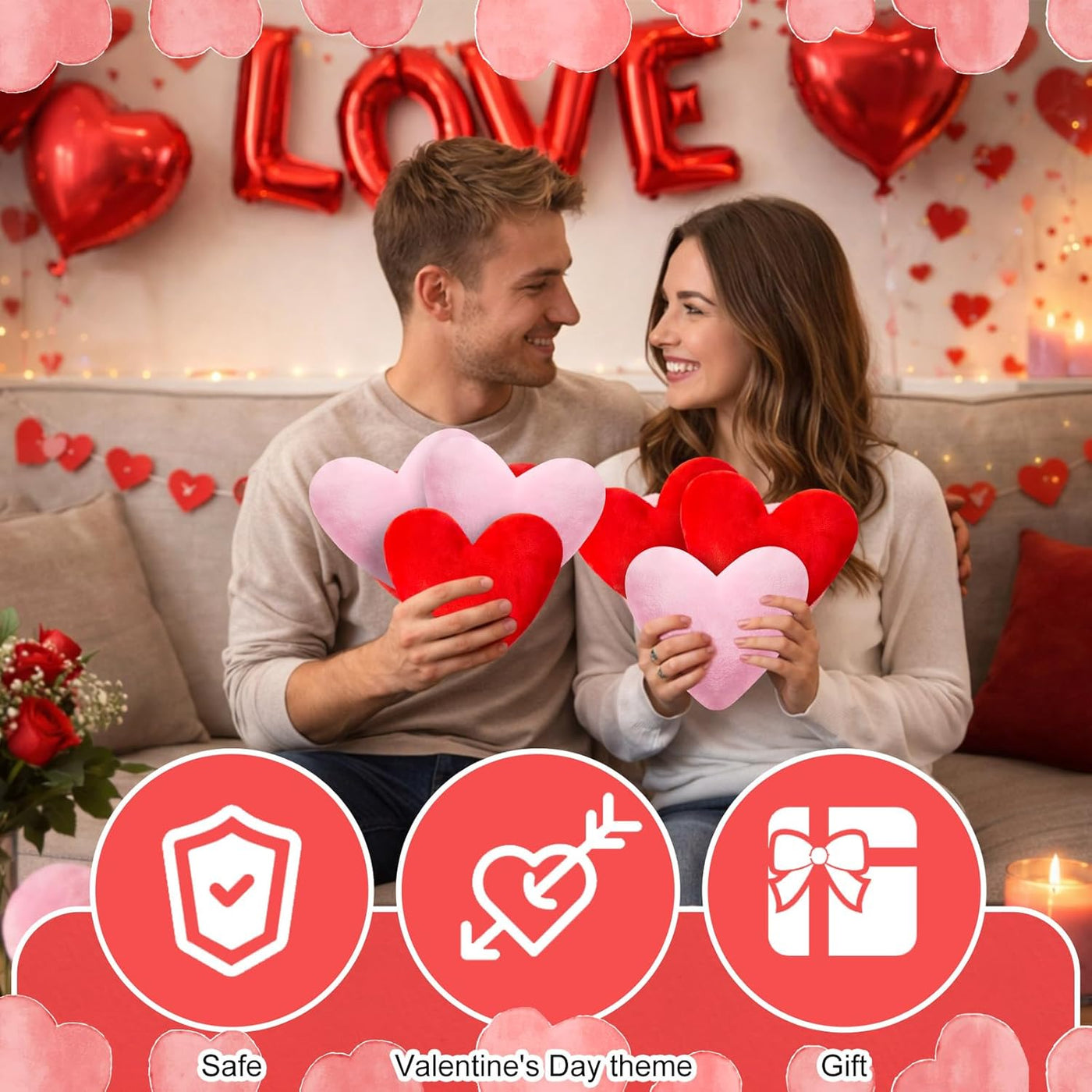 PullCrease 48 almohadas de felpa en forma de corazón para