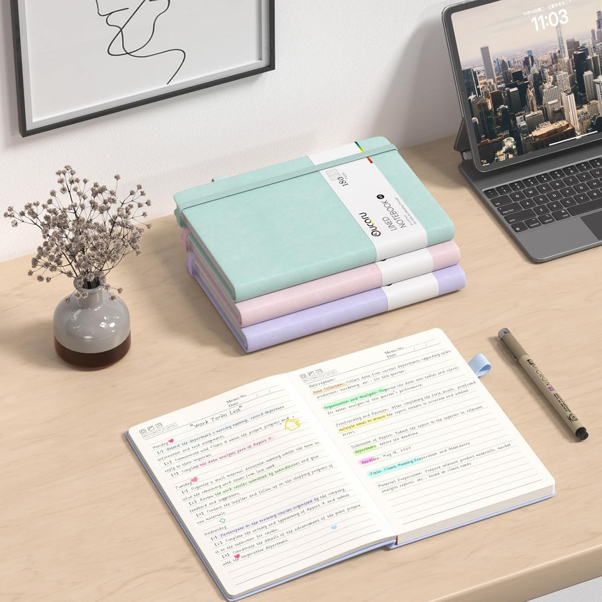 Paquete de 8 cuadernos A5 para trabajo, forrados de 180 páginas