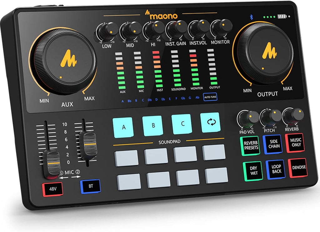 MAONO Mezclador de interfaz de audio AME2, consola de estudio de podcast