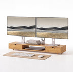 Soporte de bambú para monitor doble, estante de escritorio natural