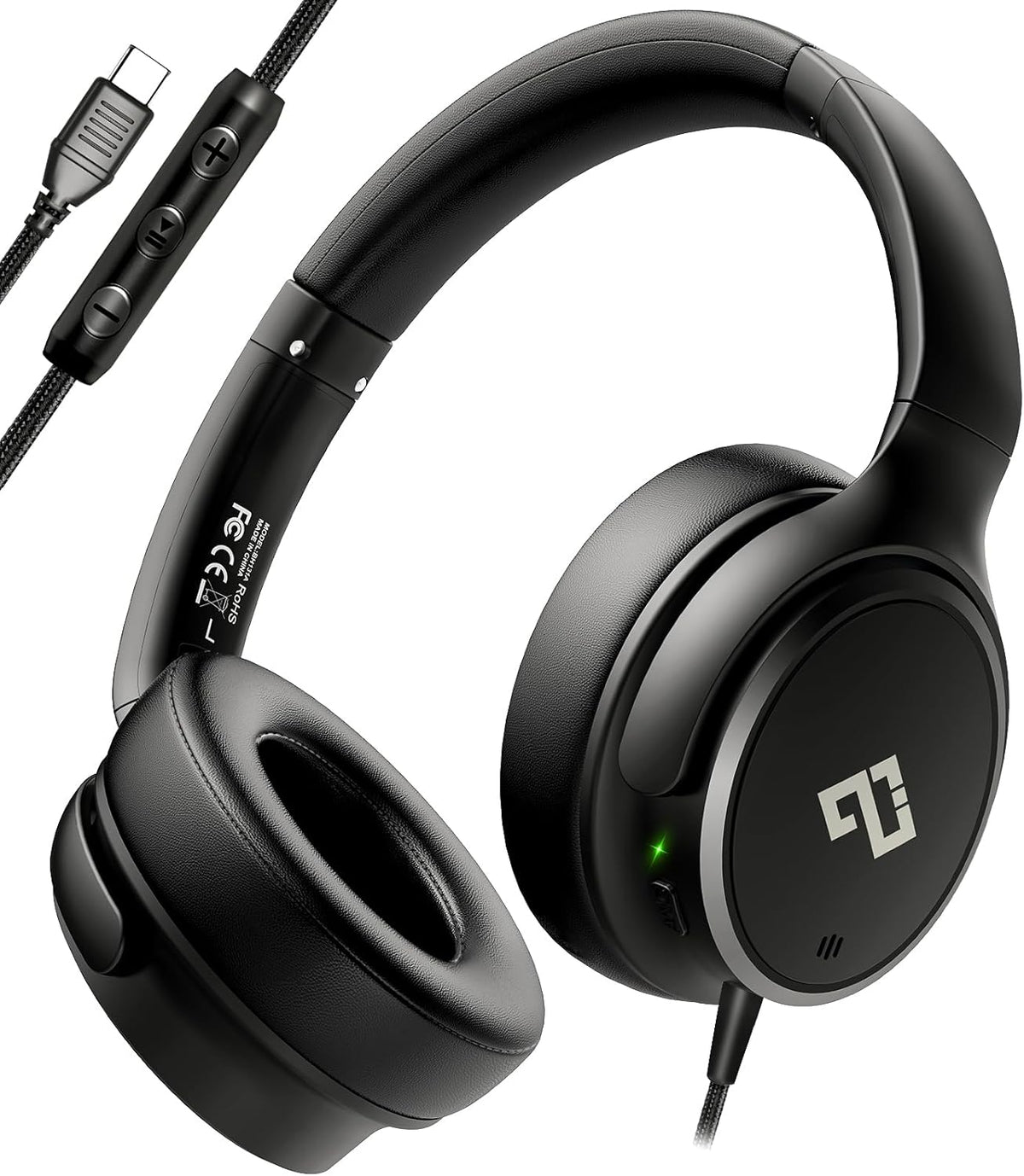 Auriculares USB C con cable sobre la oreja con micrófono HD, auricu...