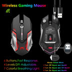 Teclado y mouse inalámbricos RGB para juegos, retroiluminación recargable, batería de larga duración, sensación mecánica de panel de metal con reposamanos, mouse para juegos de 7 colores y alfombrilla