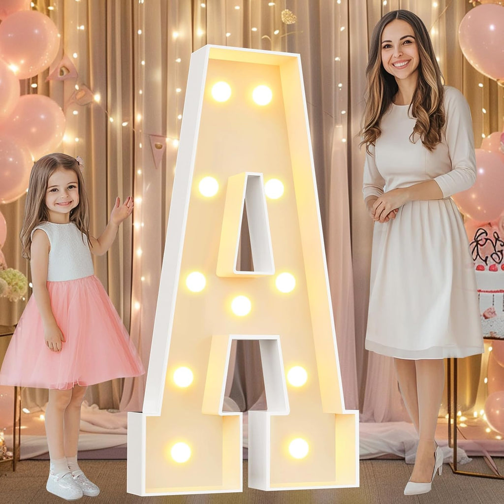 Letras iluminadas de marquesina de 4 pies, letras de marquesina de 4 pies de alto, mosaico gigante iluminado, regalo para fiestas de cumpleaños, bodas, baby shower, letras grandes A