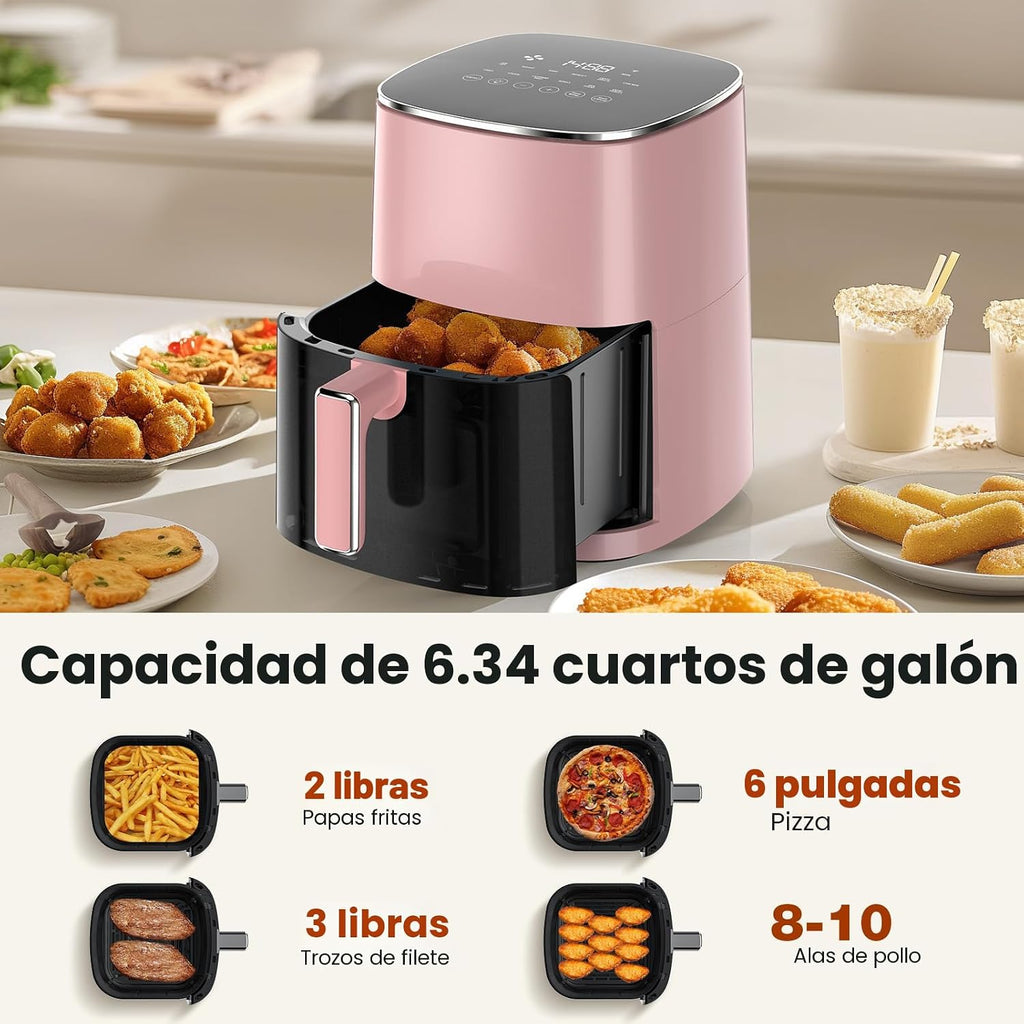 Sweetcrispy Freidora de aire de 6 cuartos con ventana, horno de freidora de aire cuadrado 12 en 1 para la familia, tecnología rápida de aire crujiente de 400 °F, deshidratación, cesta antiadherente y