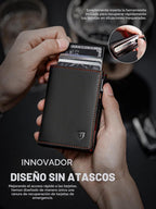 Cartera minimalista para hombre con tarjetero de crédito, cuero de grano completo más fino, billetera inteligente emergente, billetera delgada triple, bloqueo RFID, bolsillo frontal, ventana de