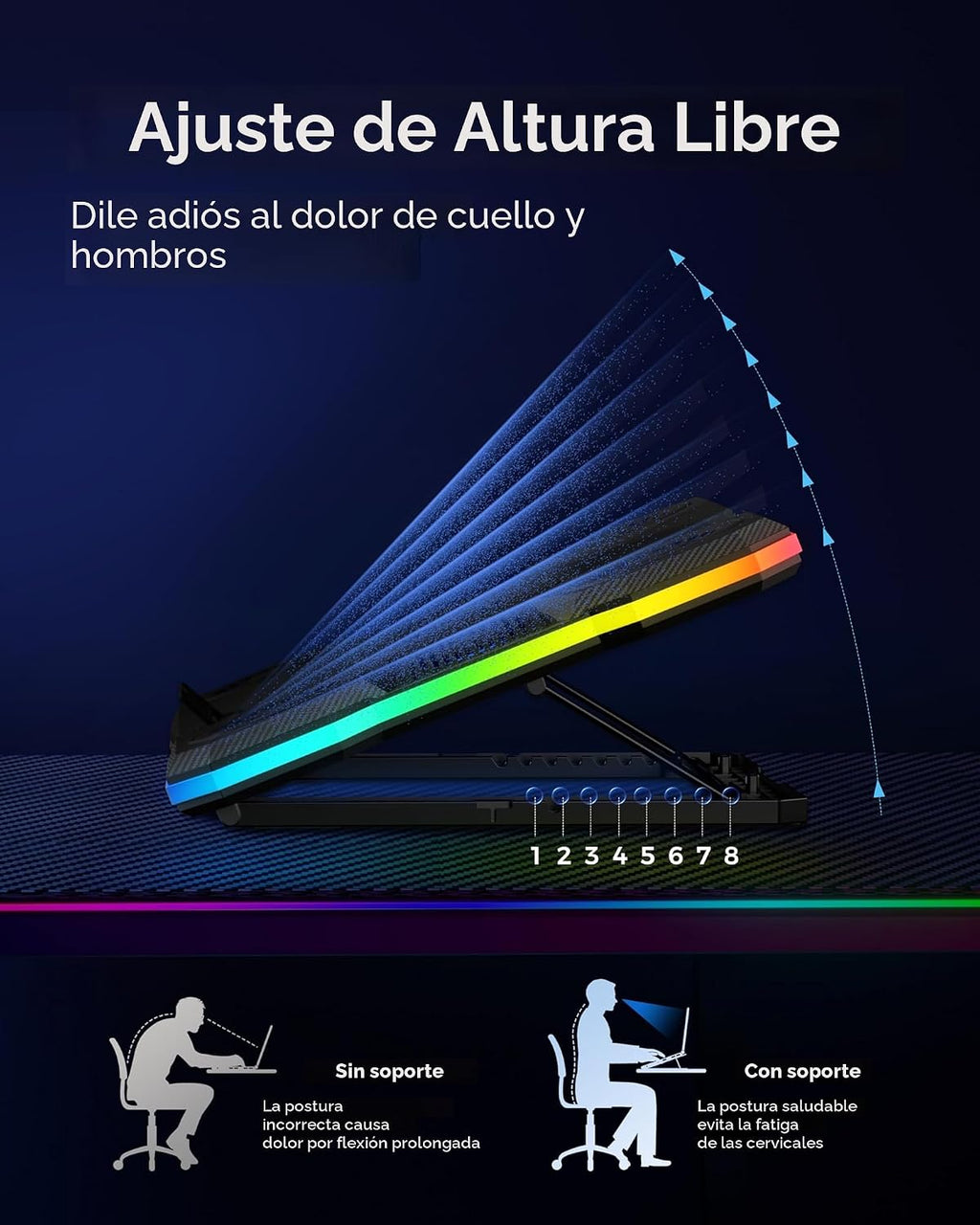 Almohadilla de enfriamiento para laptop, enfriador de laptop con luces RGB, 9 ventiladores para laptops de 15.6-19.3 pulgadas, almohadilla de enfriamiento con ventilador para laptop de