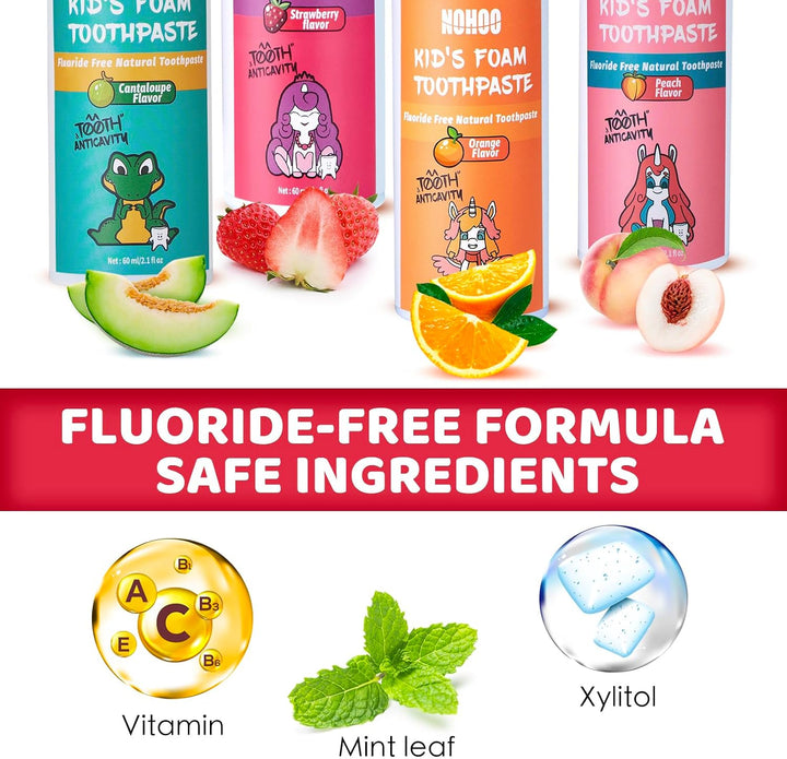 NOHOO Pasta de dientes de espuma sin flúor para niños, sabor a frut...