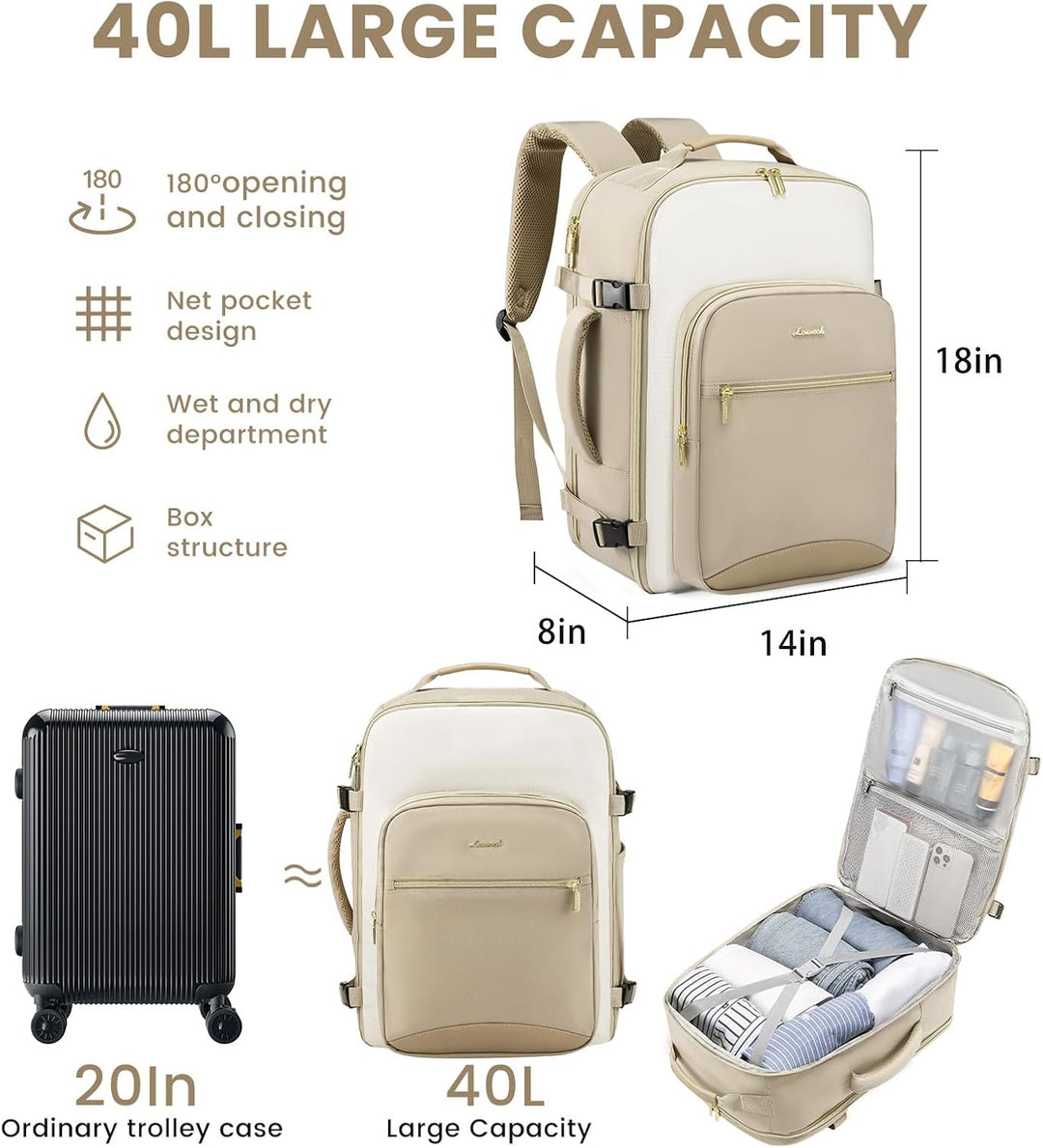 LOVEVOOK Mochila de viaje para llevar en cabina