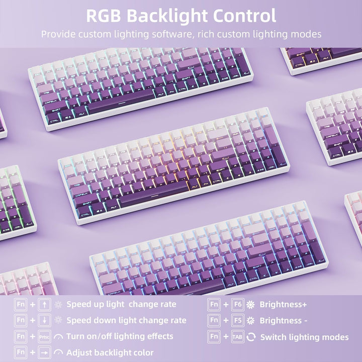 ZORNHER ZH100 Wireless Mechanical Keyboard,98% Purple Creamy Keyboa...