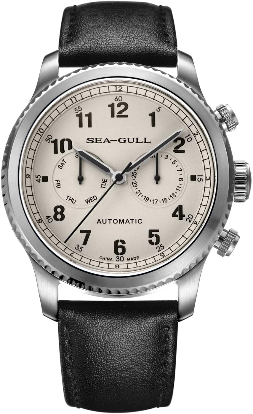 Seagull 1963 Serise Reloj para hombre Moda Deportes Multifunción Sapphire Luminoso Reloj mecánico automático Serie Pilot (Blanco)