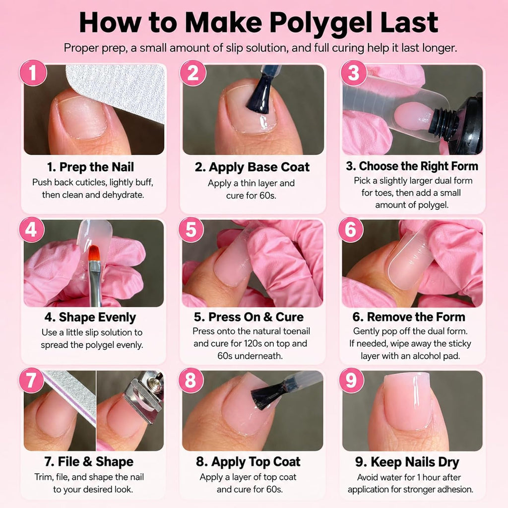 GlimightyX Kit de uñas de Polygel, blanco transparente, rosa con formas