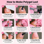 GlimightyX Kit de uñas de Polygel, blanco transparente, rosa con formas