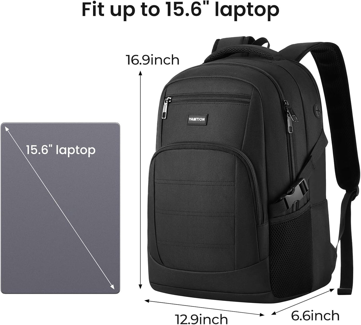YAMTION Mochila negra para hombres y mujeres, mochila para laptop c...