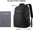 YAMTION - Mochila negra para hombres y mujeres, mochila para laptop, Negro, 15,6 pulgadas