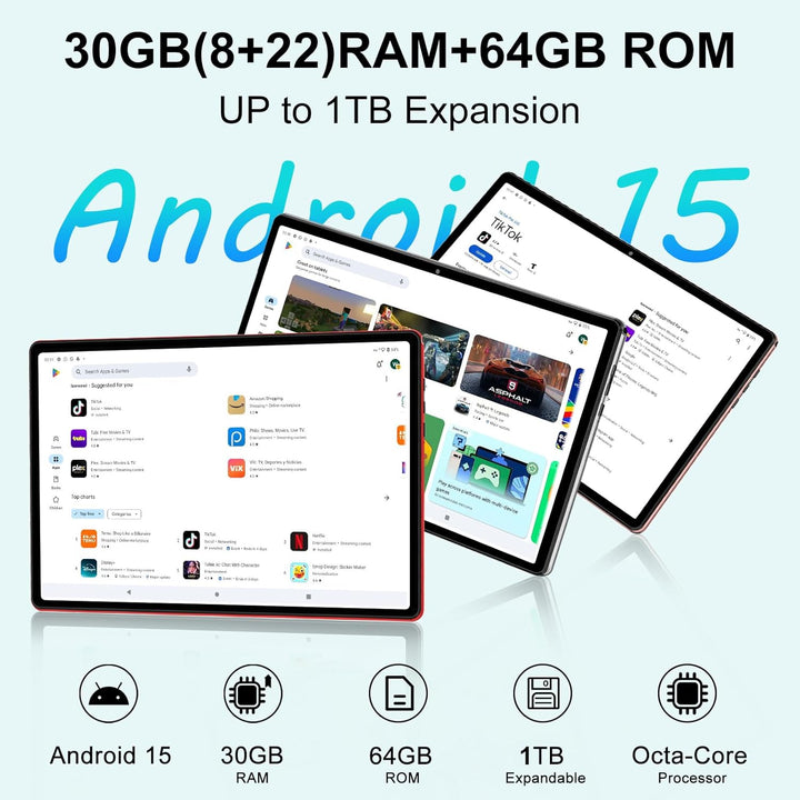 UJJ Tableta 2026 con Android 15 de 10 pulgadas con Gemini AI, 30GB+...