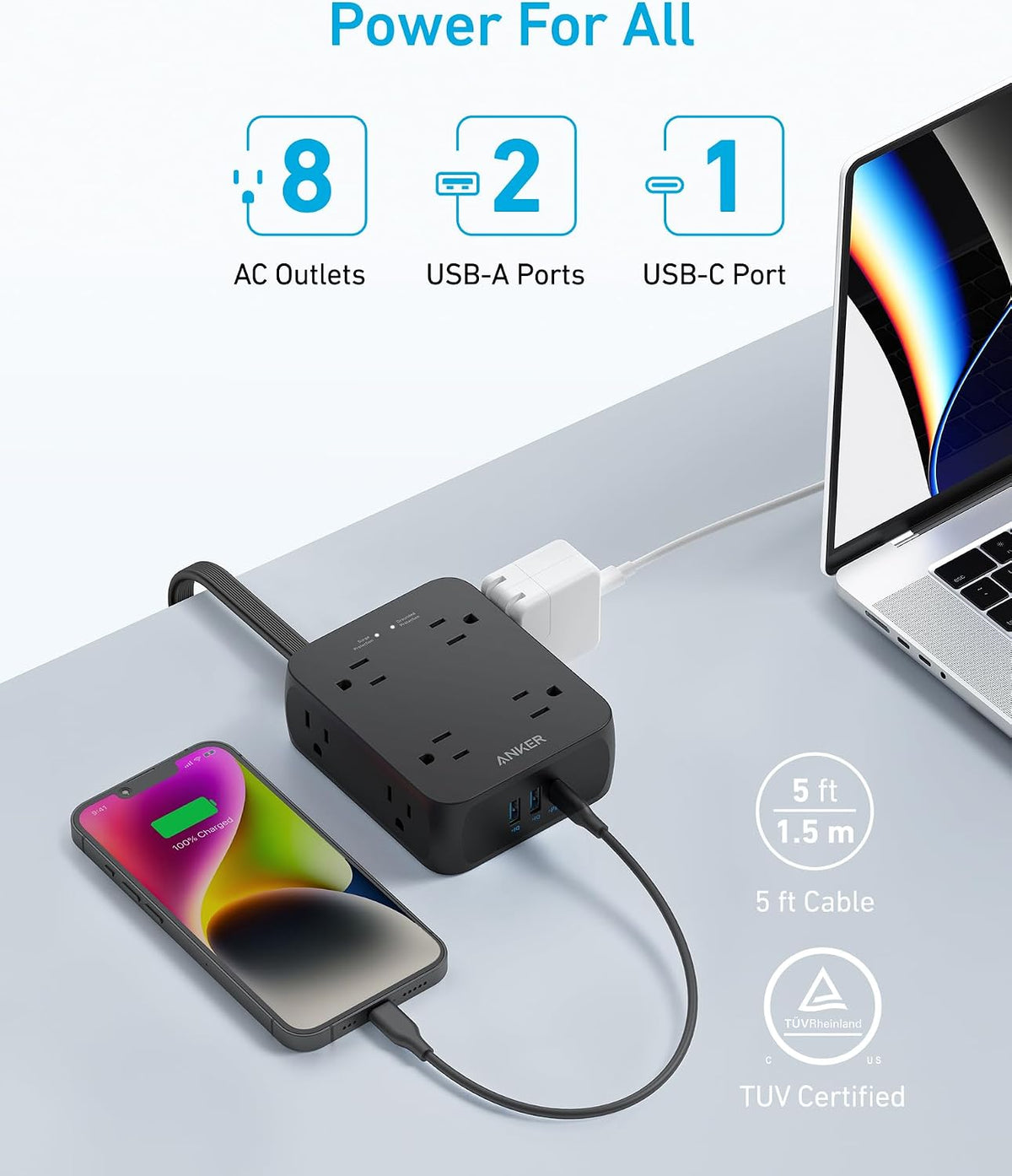 Anker - Regleta de alimentación con protector de sobretensiones de 2000J
