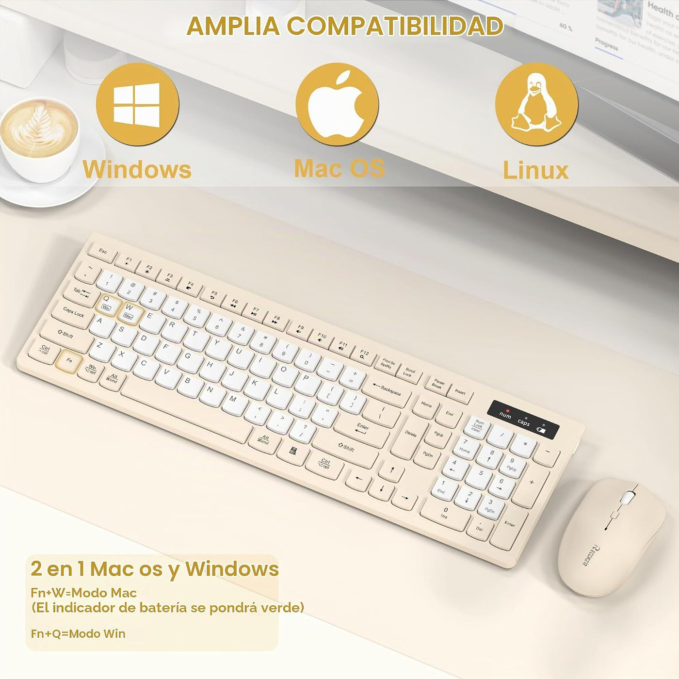 Combo de teclado y mouse inalámbricos silenciosos, teclado inalámbr...