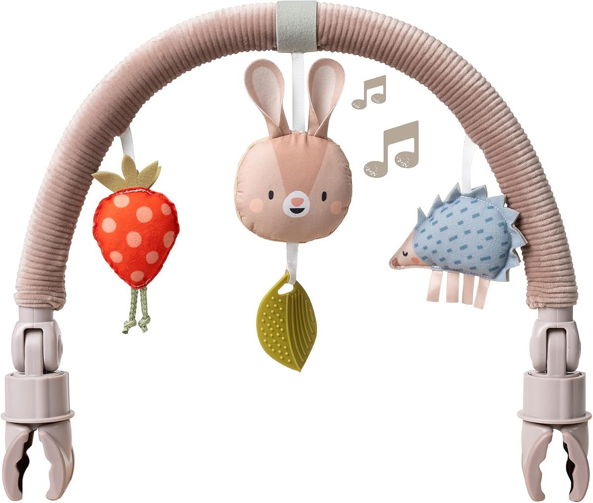 Taf Toys Arco de actividad: ideal para bebés y niños pequeños, se adapta a cochecito y cochecito, estimula los sentidos del bebé, más fácil al aire libre (arco de conejo musical)