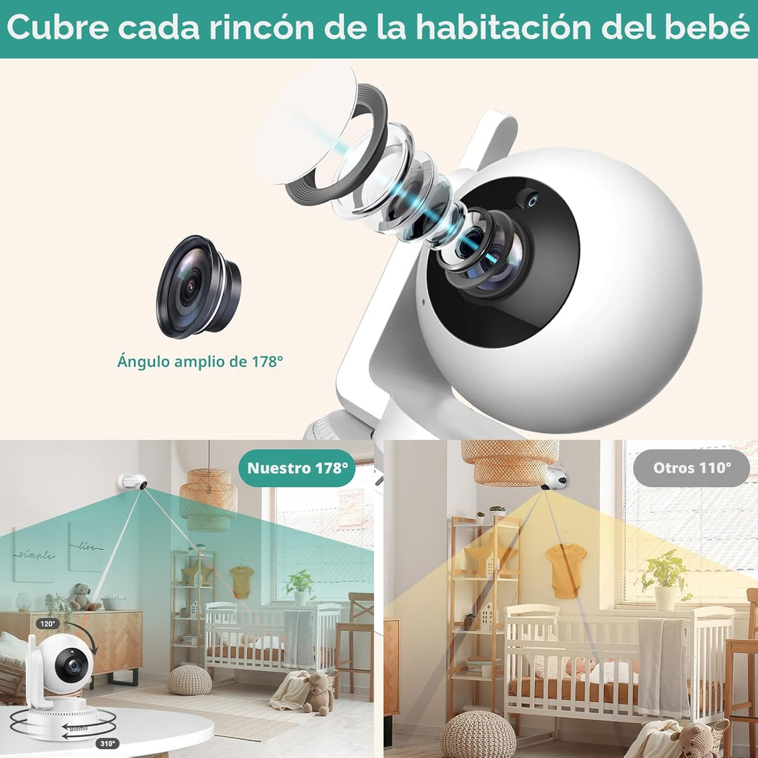 Blemil - Monitor de bebé de 6" con 2 cámaras, batería de 4000mA...