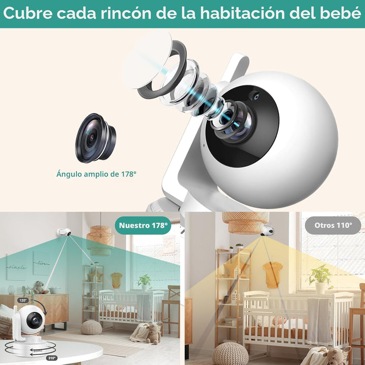 Blemil - Monitor de bebé de 6" con 2 cámaras, batería de 4000mA...