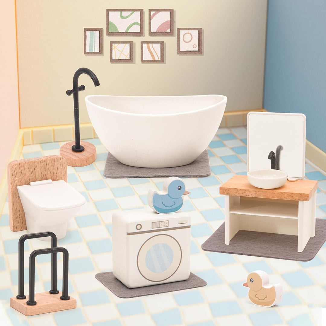 HAPGFS Juego de muebles de casa de muñecas de madera, accesorios el...