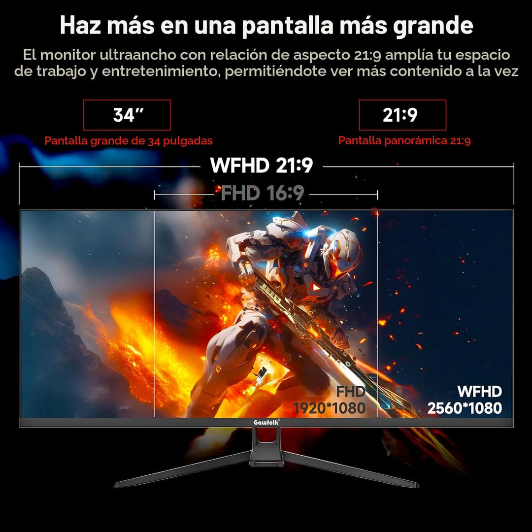 Monitor de juego Gawfolk de 34 pulgadas IPS 120Hz, pantalla ultra a...