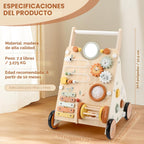 Andador de madera para bebés, andador de empuje para bebés con centro de actividades para niñas y niños, juguetes Montessori Push Walker para bebés que aprenden a caminar, sentado a pie, para 10-12 meses, 1, 2, 3 años