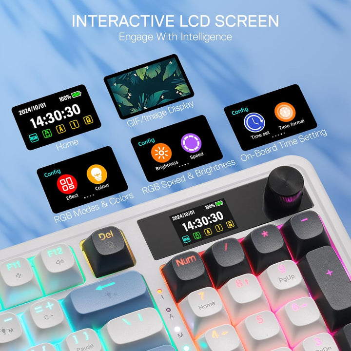 Redragon K719 Teclado inalámbrico para juegos con junta con pantall...