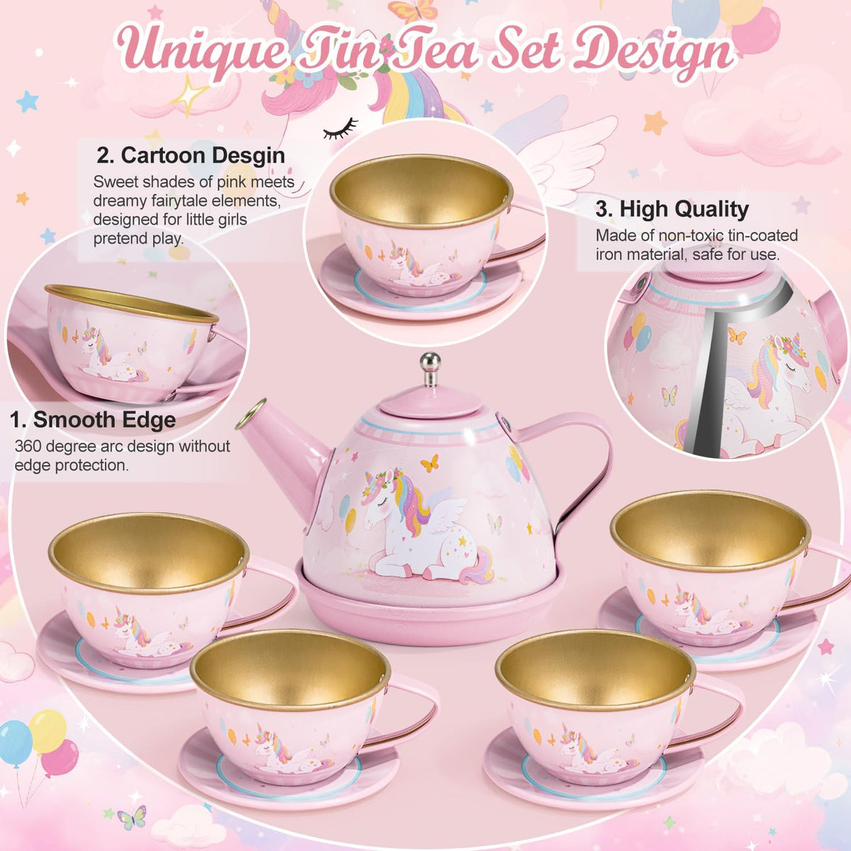 iAOVUEBY Juego de fiesta de té para niñas pequeñas, 49 juguetes de princesa para la hora del té, incluyendo estuche de transporte de postre Teaset, juguetes de cocina para niños, regalos de cumpleaños para niñas pequeñas para niños de 3 a 8 años, sueño