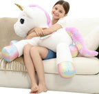 Almohada de peluche gigante de unicornio de 44 pulgadas, lindo unicornio grande suave con alas de arcoíris, juguete de peluche grande, regalos para novia, niñas, niños, cumpleaños, San
