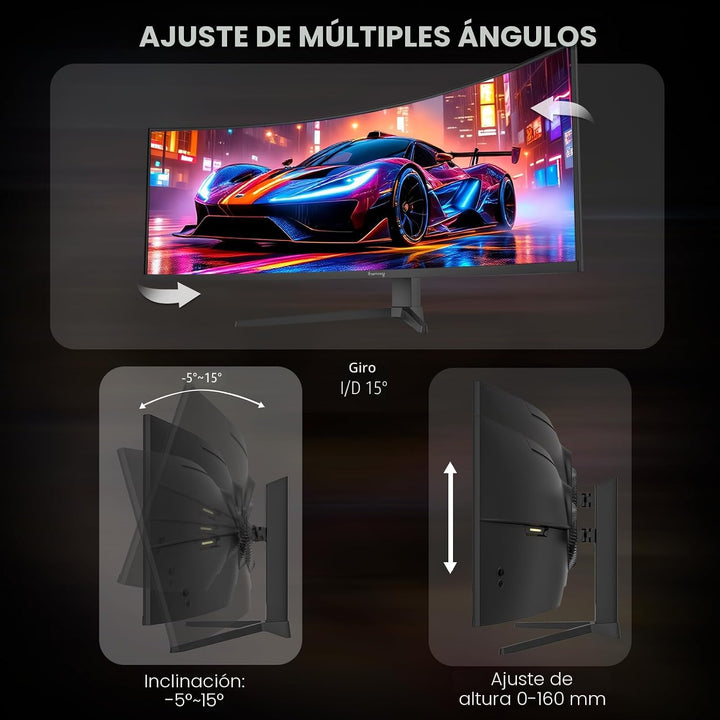 CRUA - Monitor curvo ultra ancho DQHD de 49 pulgadas y 165 Hz, 1500...