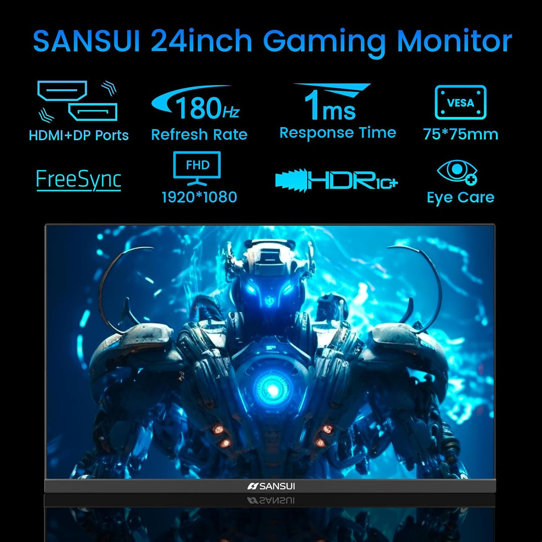 SANSUI Monitor de juegos de 24 pulgadas 180Hz, puertos DP 1.4 y HDM...
