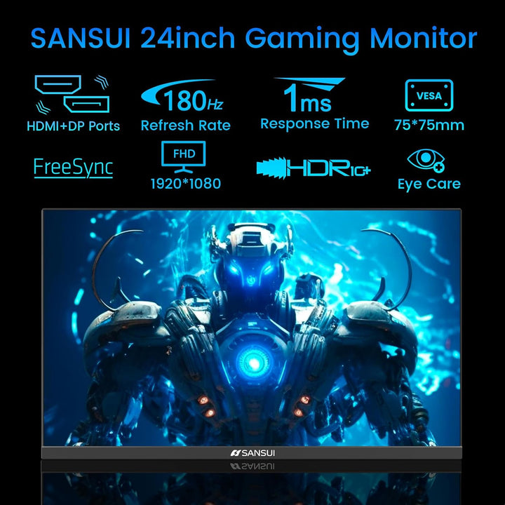 SANSUI Monitor de juegos de 24 pulgadas 180Hz, puertos DP 1.4 y HDM...