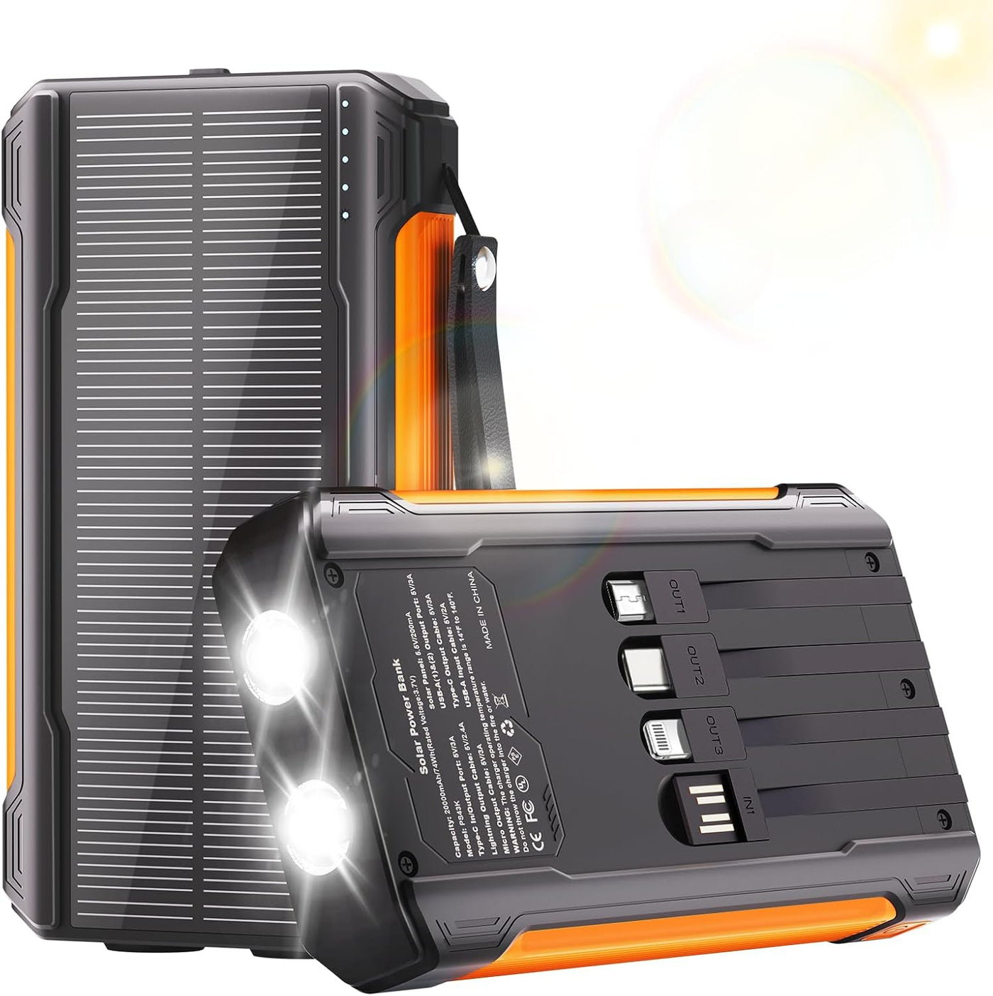 Nymzixt Cargador Solar Power Bank 20000mAh, Cargador Portátil con 4...