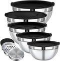 Juego de 8 tazones para mezclar con tapas, 5 cuencos para mezclar anidables, 3 accesorios para rallar, tapas, cuencos de acero inoxidable para mezclar y servir, tamaño 1.5/2.1/3.5/4/4.5