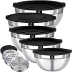 Juego de 8 tazones para mezclar con tapas, 5 cuencos para mezclar anidables, 3 accesorios para rallar, tapas, cuencos de acero inoxidable para mezclar y servir, tamaño 1.5/2.1/3.5/4/4.5