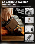 Cartera táctica delgada para hombre, bolsillo frontal minimalista de cuero de grano completo para 10 tarjetas, tarjetero de aluminio con bloqueo RFID, funda inteligente para tarjetas emergentes, clip para dinero, caja de regalo (marrón oscuro)