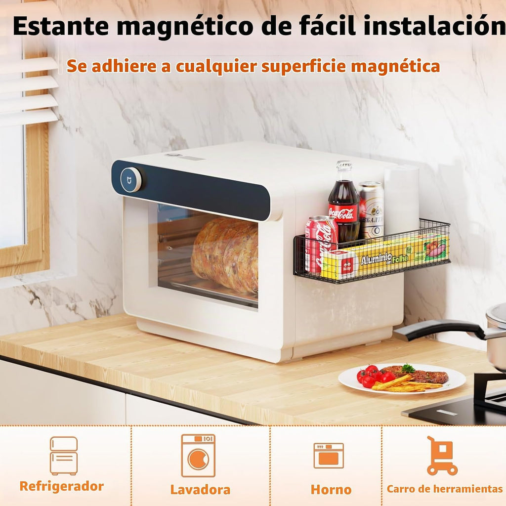 Cestas magnéticas organizadores de refrigerador, cesta de malla de alambre de metal de gran capacidad, estante para especias para almacenamiento de refrigerador, estante magnético para