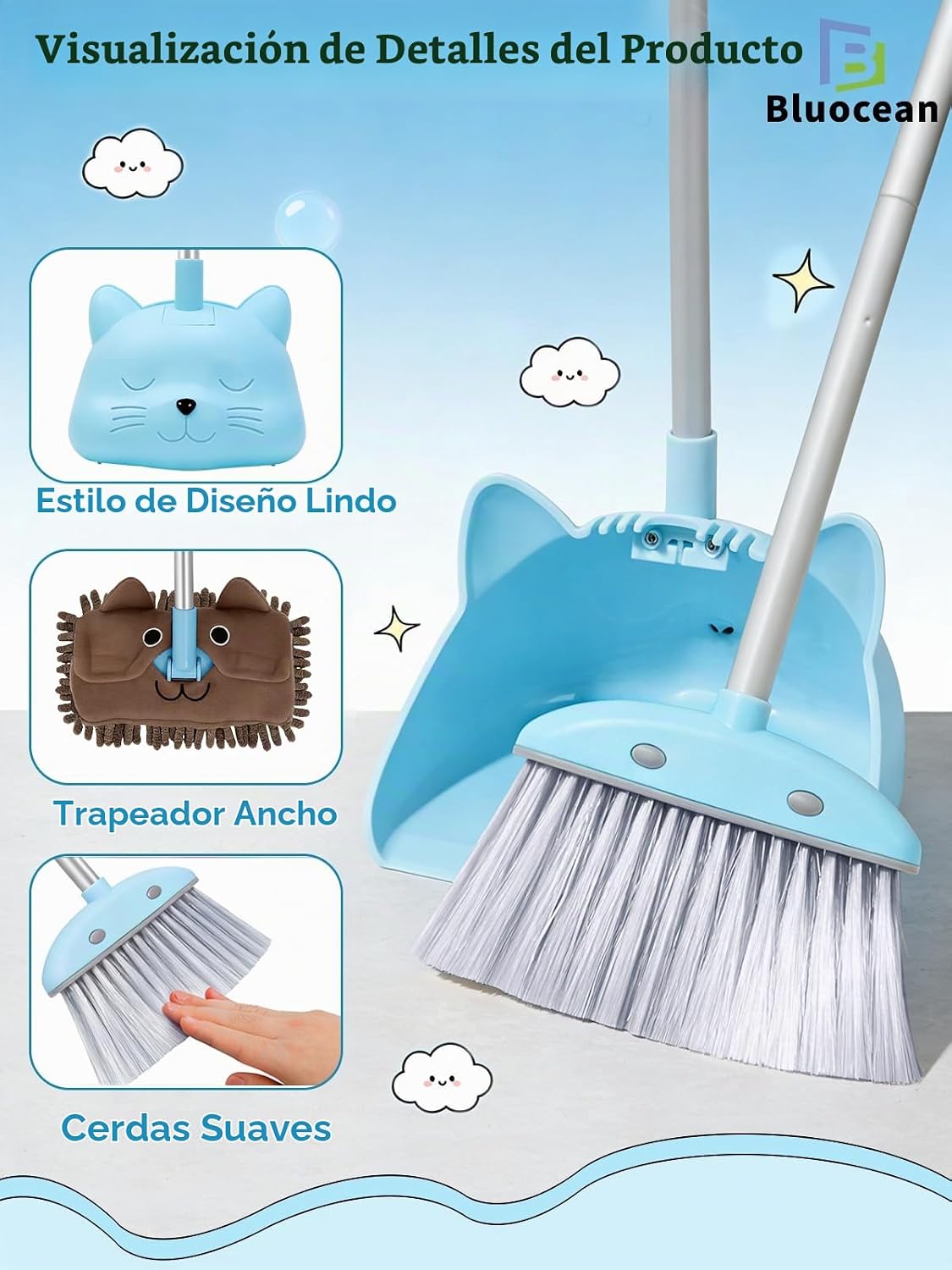 Juego de mini escoba para niños de 28 pulgadas con recogedor y trapeador, juguete de limpieza para niños pequeños, ayudante del hogar para niños, herramienta de limpieza interactiva para padres e