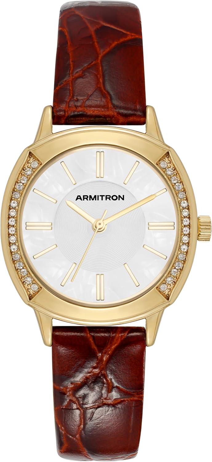 Armitron Reloj para Mujer con correa de cuero real adornada con cristales genuinos