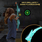 Kmuxilal Set de Arco y Flecha para Niños 2 Pack con Luces LED, 14 Flechas con Ventosa y Diana de Pie Fluorescente - Juego de Tiro con Arco Perfecto para Interior y Exterior, Juguete Regalo para Niños de 4 5 6 7 8-12 Años