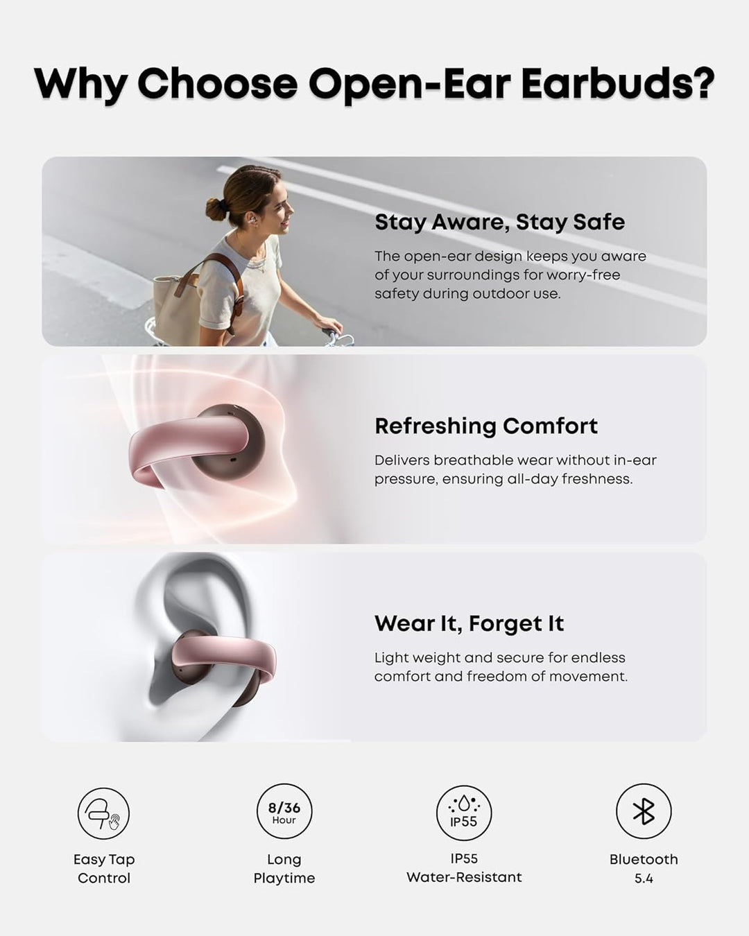 Soundcore AeroClip de Anker, auriculares de oído abierto, audífonos...